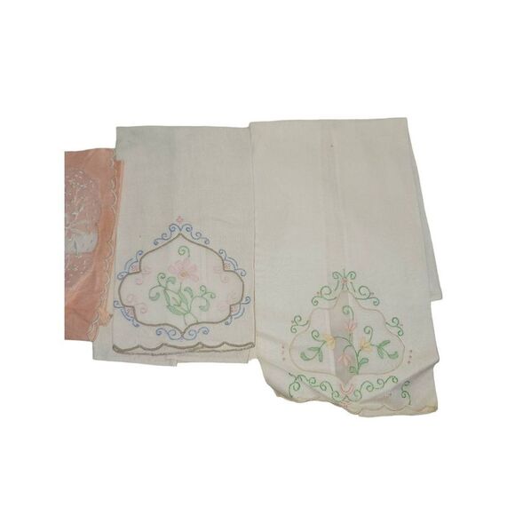Madeira Embroidery Linen Guest Hand Towels - Unique Organdy Raised Flowers VTG - Picture 2 of 9